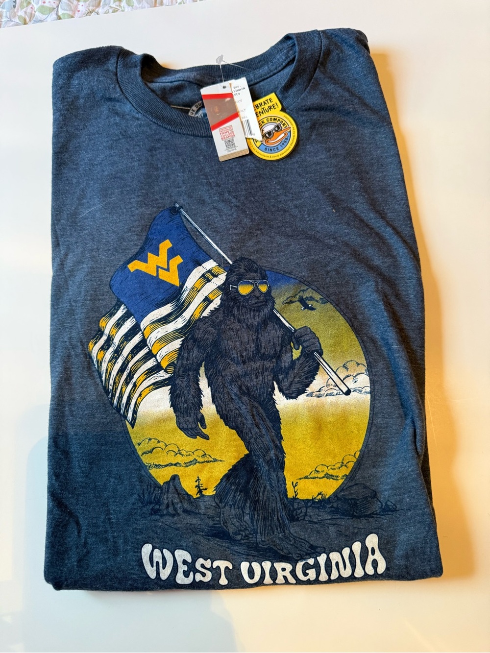 Duck Company Graphic Tee in Heather Navy with Yellow Logo